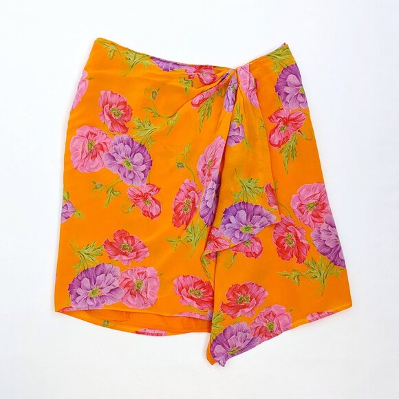 VTG 90s Y2K DKNY Orange Semi-Sheer Hawaiian-Inspired Floral Pattern Wrap Skirt - Picture 1 of 8